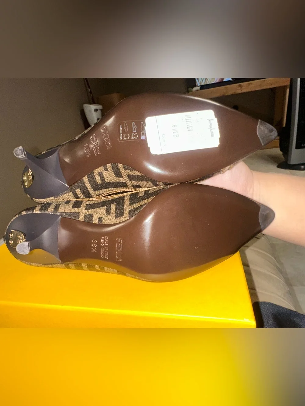 Fendi Brown Monogram Pointed-Toe Pumps with Black Trim